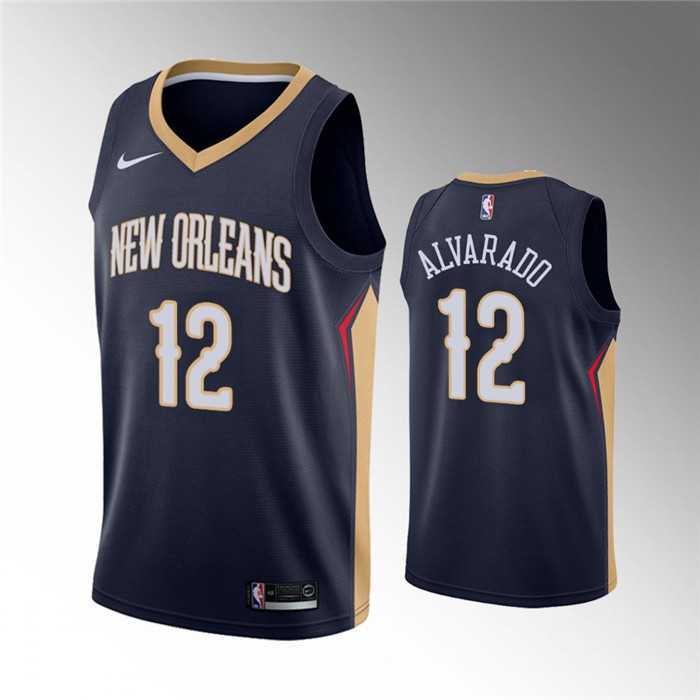 Mens New Orleans Pelicans #12 Jose Alvarado Navy Icon Edition Stitched Jersey Dzhi->new orleans pelicans->NBA Jersey